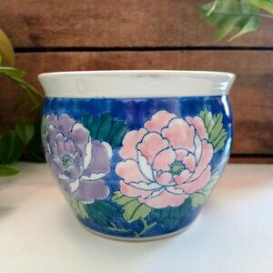 Vintage Zellers Painted Ceramic Chinoiserie Planter Pot